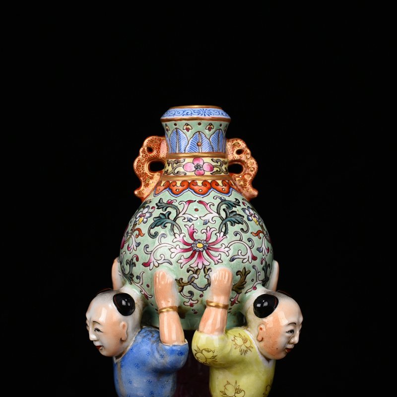 Qing Dynasty Qianlong pastel three sons longevity vase