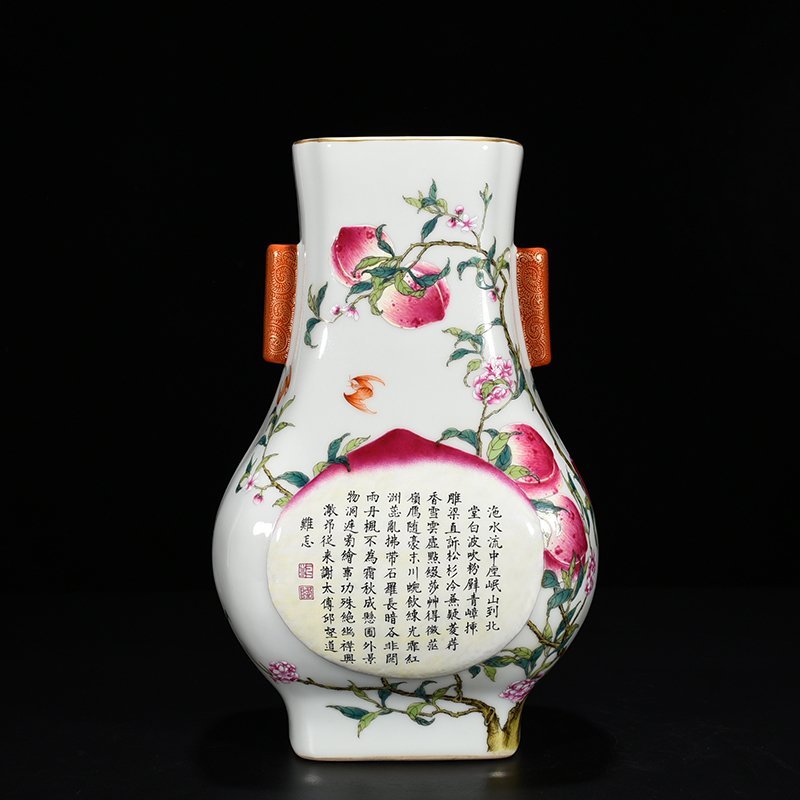 Qing Dynasty Qianlong pastel five blessings  nine peaches  longevity and longevity vase