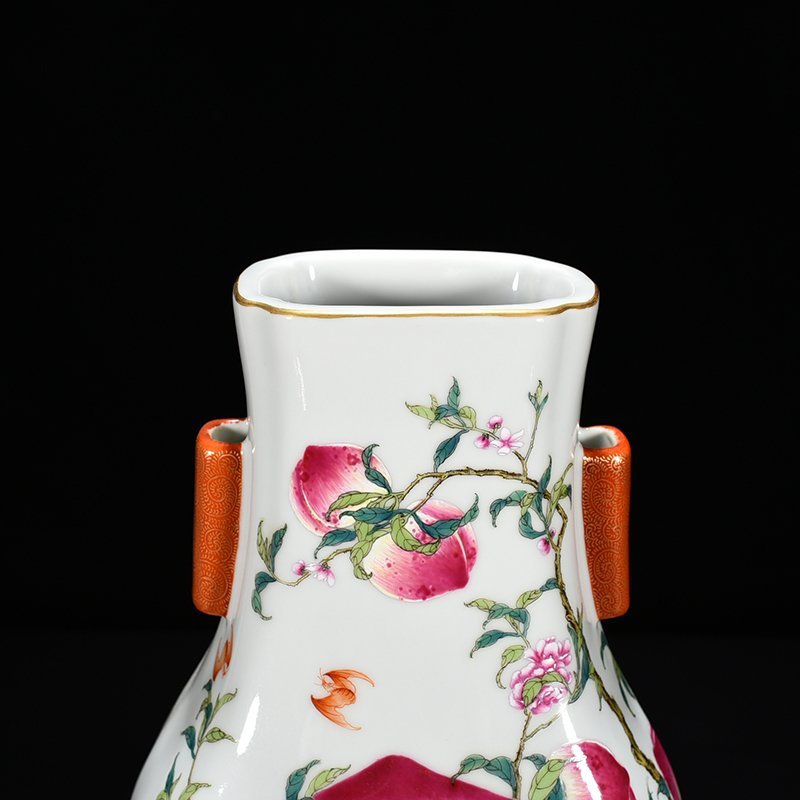 Qing Dynasty Qianlong pastel five blessings  nine peaches  longevity and longevity vase