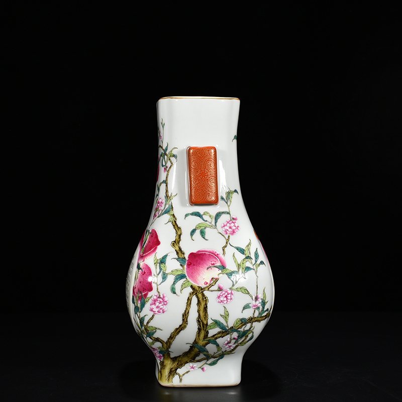 Qing Dynasty Qianlong pastel five blessings  nine peaches  longevity and longevity vase