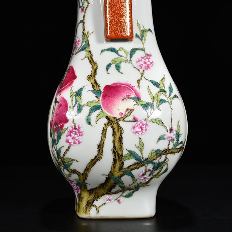 Qing Dynasty Qianlong pastel five blessings  nine peaches  longevity and longevity vase
