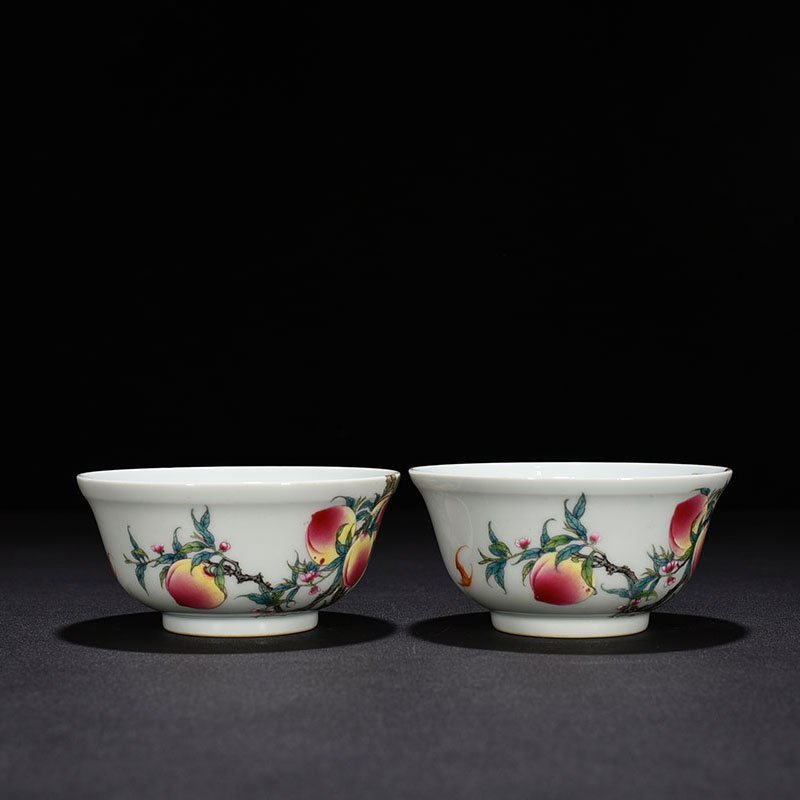Qing Dynasty Qianlong famille rose bowl with five blessings  nine peaches  good fortune