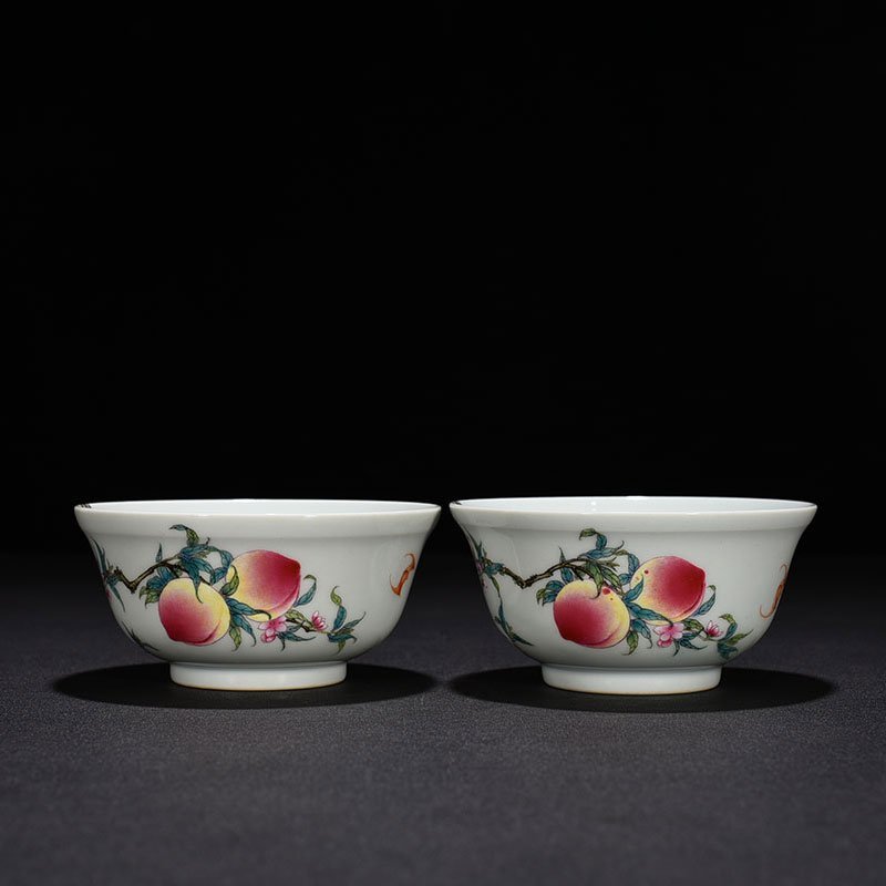Qing Dynasty Qianlong famille rose bowl with five blessings  nine peaches  good fortune