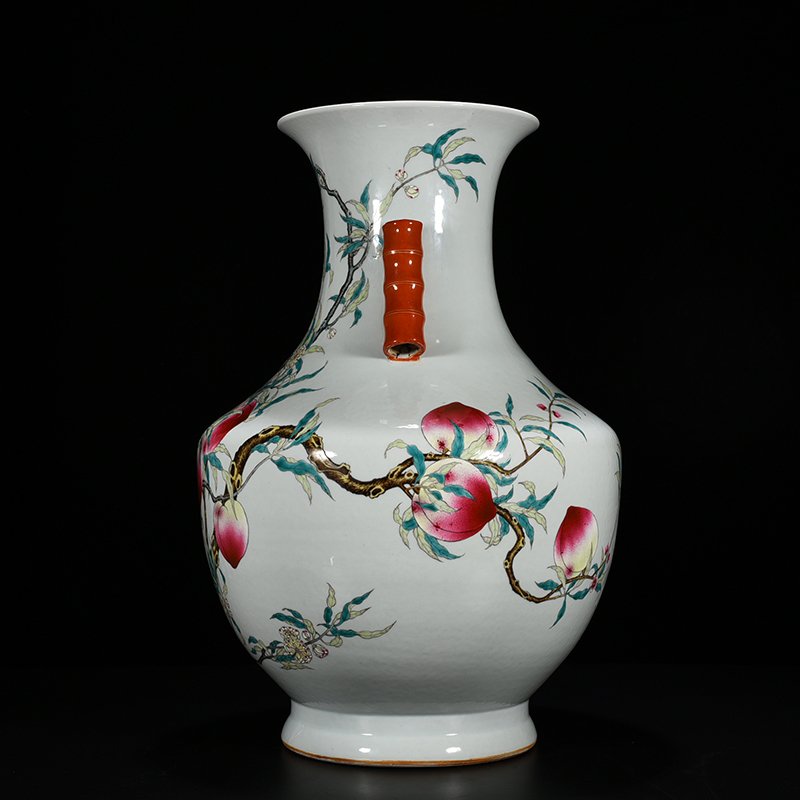 Qing Dynasty Qianlong famille rose Five Blessings Nine Peach Fushou Guaner vase