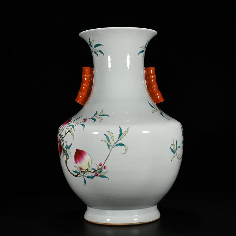 Qing Dynasty Qianlong famille rose Five Blessings Nine Peach Fushou Guaner vase