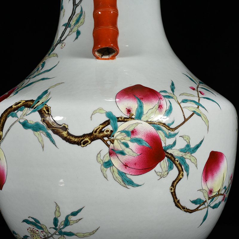 Qing Dynasty Qianlong famille rose Five Blessings Nine Peach Fushou Guaner vase
