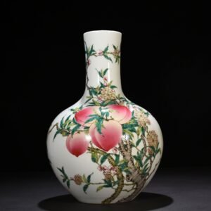 Qing Dynasty Qianlong pastel five blessings and nine peach pattern celestial sphere vase