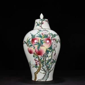Qing Dynasty Qianlong pastel five blessings and nine peach patterns longevity plum vase