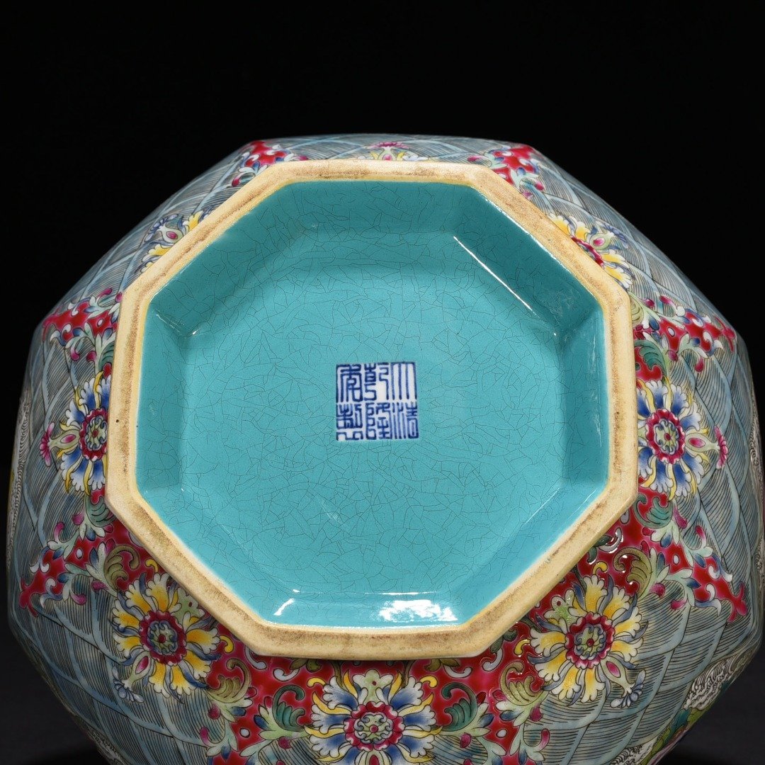 Qing Dynasty Qianlong pastel elephant ear vase with eight immortals crossing the sea