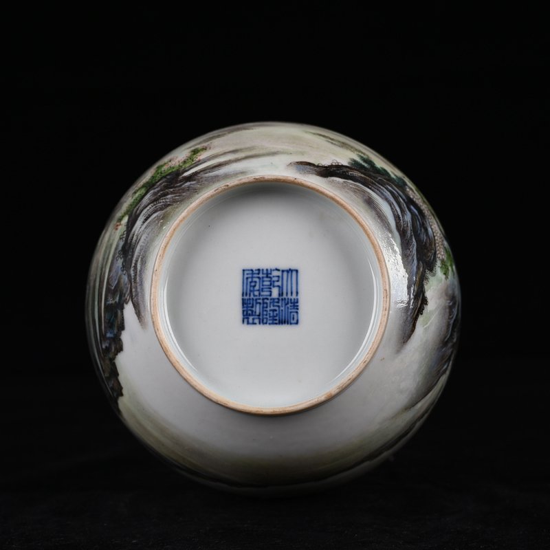 Qing Dynasty Qianlong pastel double dog pattern turned-mouth bottle