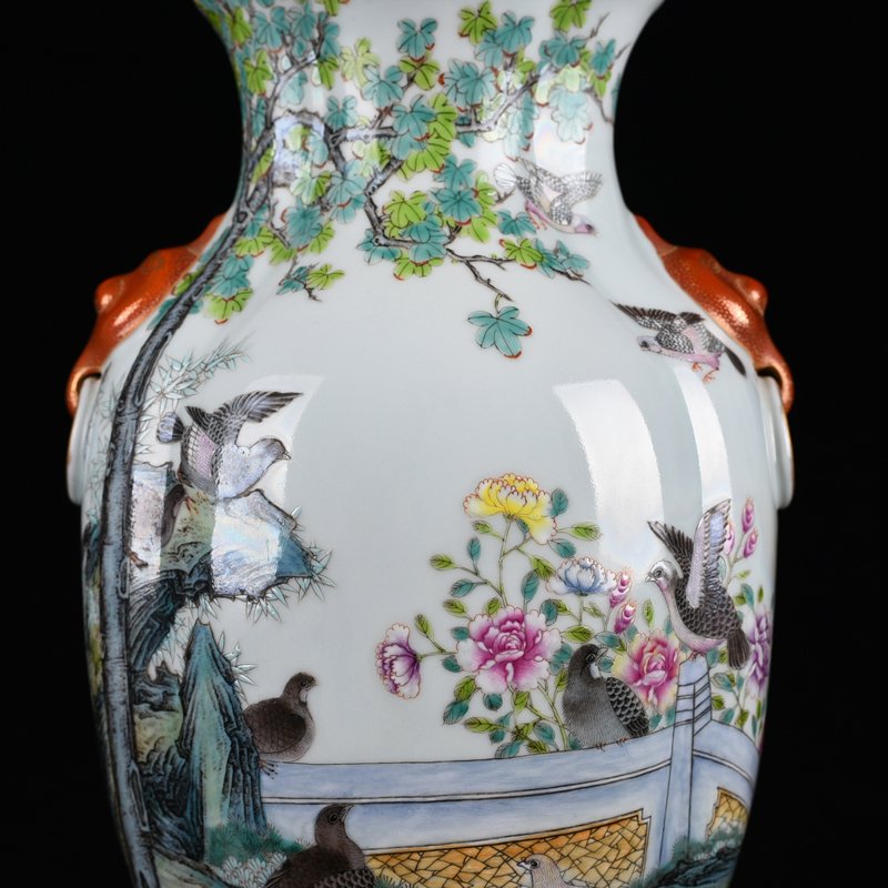 Qing Dynasty Qianlong pastel peace and wealth flower and bird amphorae