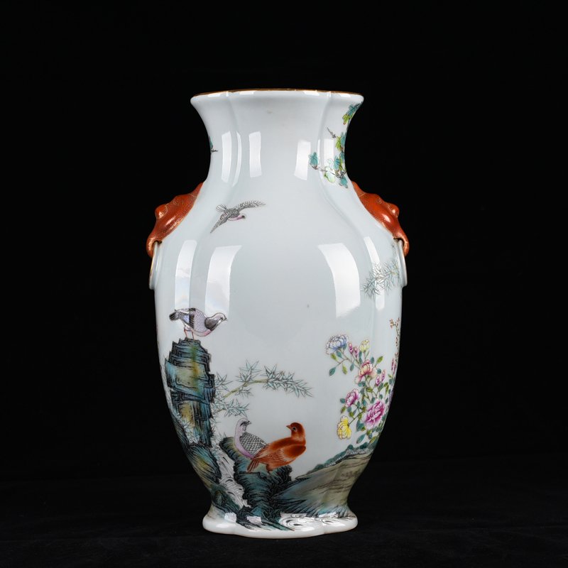 Qing Dynasty Qianlong pastel peace and wealth flower and bird amphorae