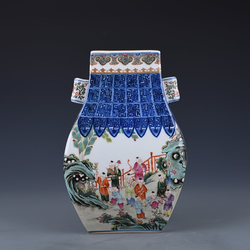 Qing Dynasty Qianlong pastel square pot with baby’s play pattern
