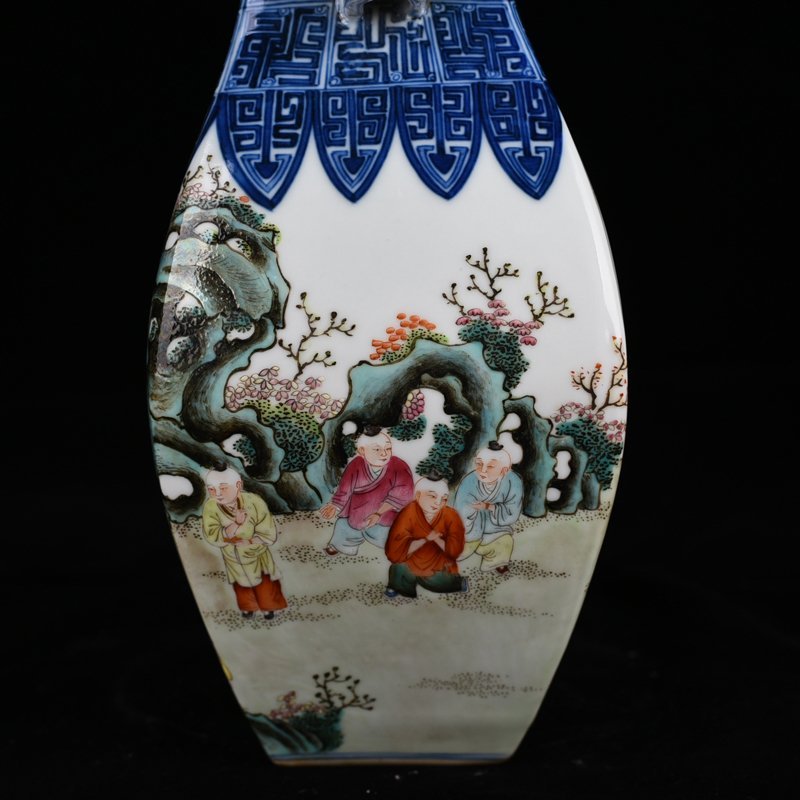 Qing Dynasty Qianlong pastel square vase with baby’s play pattern