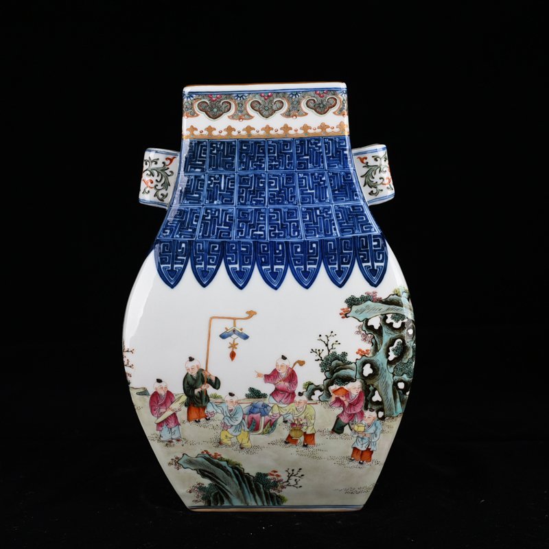 Qing Dynasty Qianlong pastel square vase with baby’s play pattern