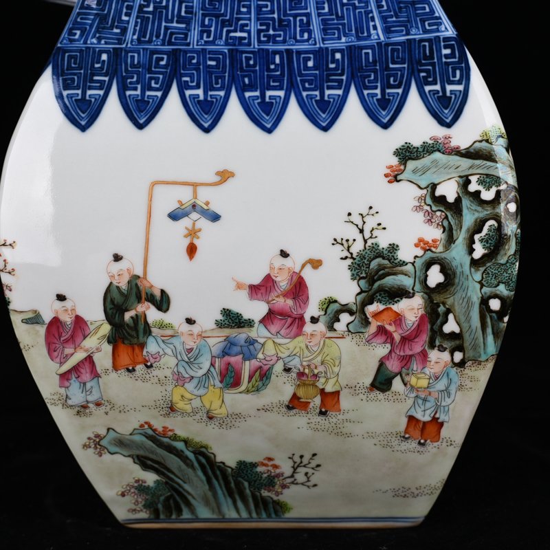 Qing Dynasty Qianlong pastel square vase with baby’s play pattern