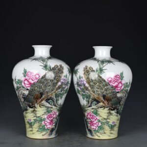 Qing Dynasty Qianlong pastel peacock peony plum vase