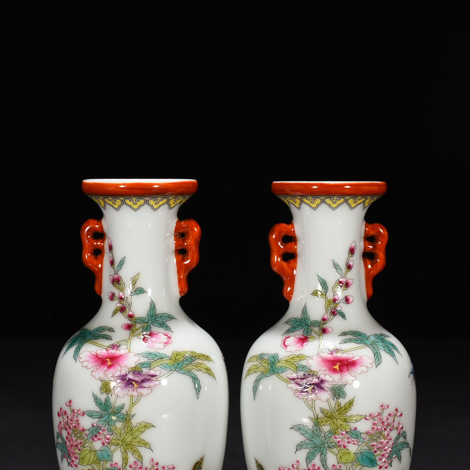 Qing Dynasty Qianlong pastel flower and bird amphora
