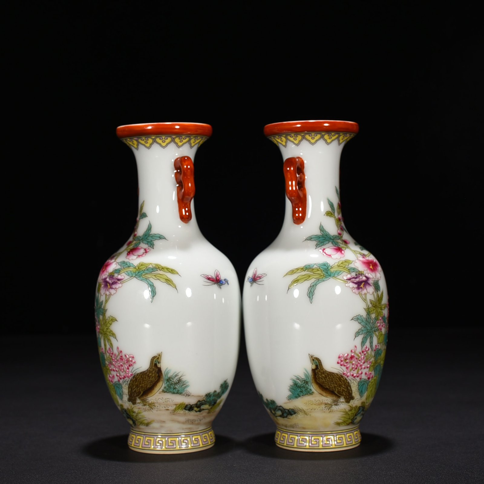 Qing Dynasty Qianlong pastel flower and bird amphora