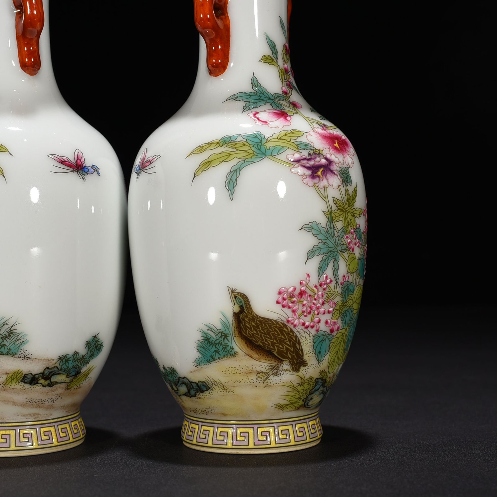 Qing Dynasty Qianlong pastel flower and bird amphora