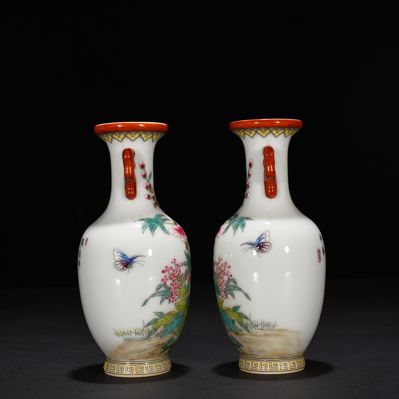Qing Dynasty Qianlong pastel flower and bird amphora