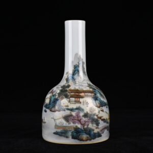 Qing Dynasty Qianlong pastel landscape figure pavilion rattle bell vase