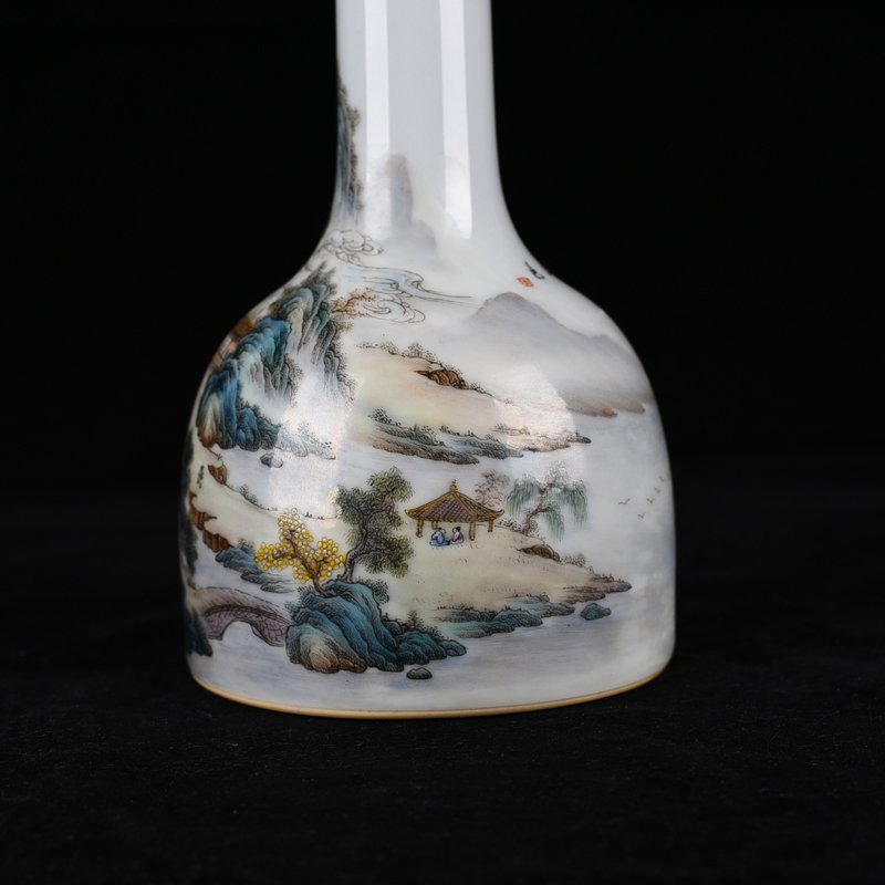 Qing Dynasty Qianlong pastel landscape figure pavilion rattle bell vase