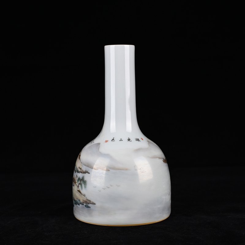 Qing Dynasty Qianlong pastel landscape figure pavilion rattle bell vase