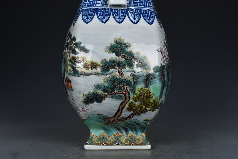 Qing Dynasty Qianlong pastel landscape and figure pattern square vase