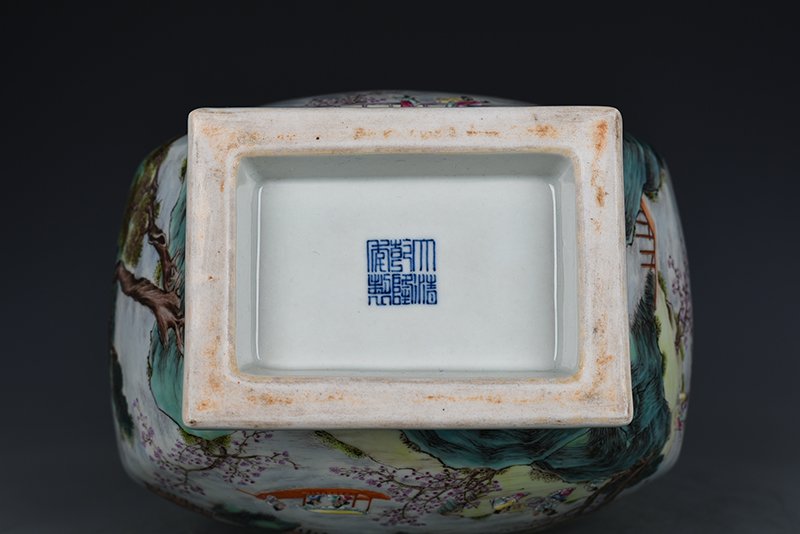 Qing Dynasty Qianlong pastel landscape and figure pattern square vase