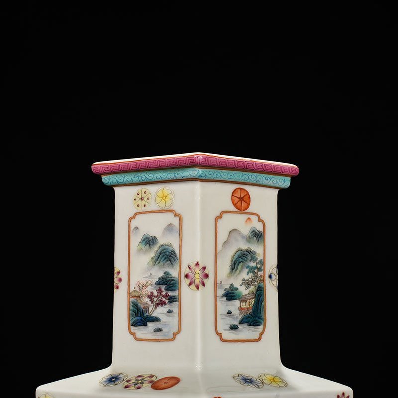 Qing Dynasty Qianlong pastel landscape rhombus vase