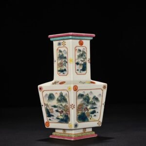 Qing Dynasty Qianlong pastel landscape rhombus vase