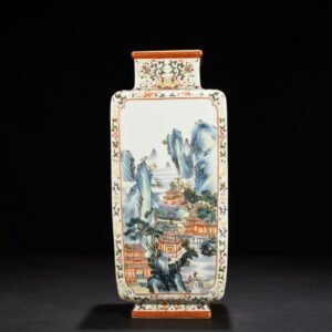 Qing Dynasty Qianlong pastel landscape verse pattern square vase