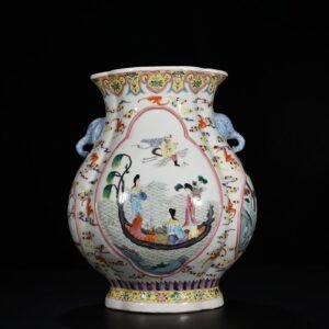 Qing Dynasty Qianlong pastel consecrated lady figure elephant ear statue