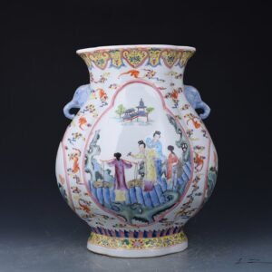 Qing Dynasty Qianlong pastel consecrated lady pattern elephant ear statue