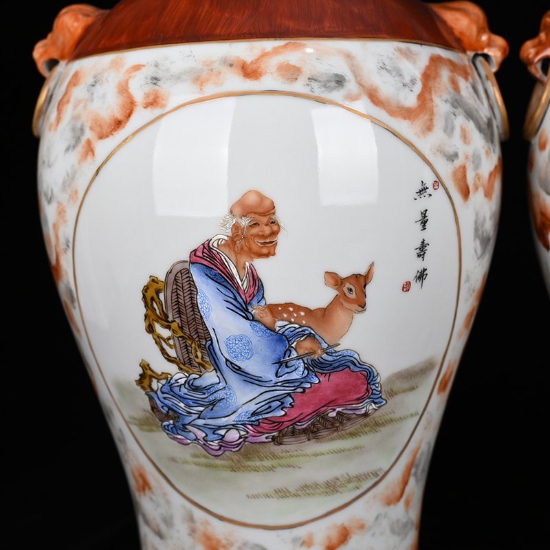 Qing Dynasty Qianlong pastel consecrated Buddha Amitayus verses holding ear vase