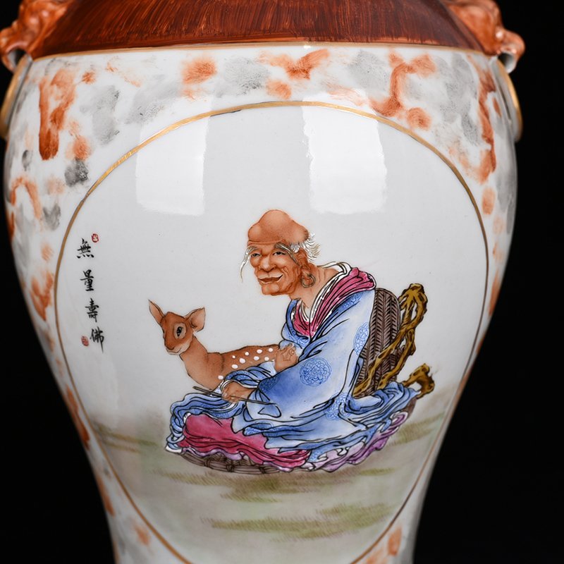 Qing Dynasty Qianlong pastel consecrated Buddha Amitayus verses holding ear vase