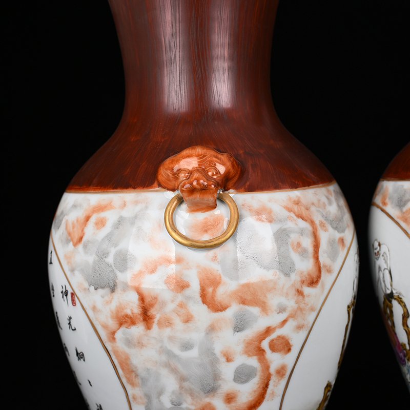 Qing Dynasty Qianlong pastel consecrated Arhat verses holding ear vase
