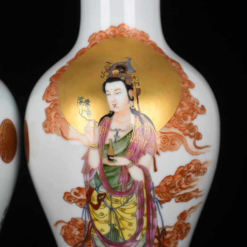 Qing Dynasty Qianlong pastel gold painted Western Three Saints Avalokitesvara vase