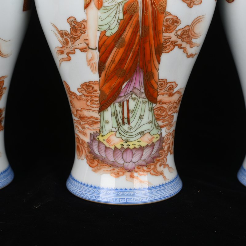 Qing Dynasty Qianlong pastel gold painted Western Three Saints Avalokitesvara vase