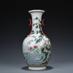 Qing Dynasty Qianlong pastel pine and crane longevity halberd ear vase