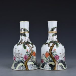 Qing Dynasty Qianlong pastel pine and crane ringing bells for longevity