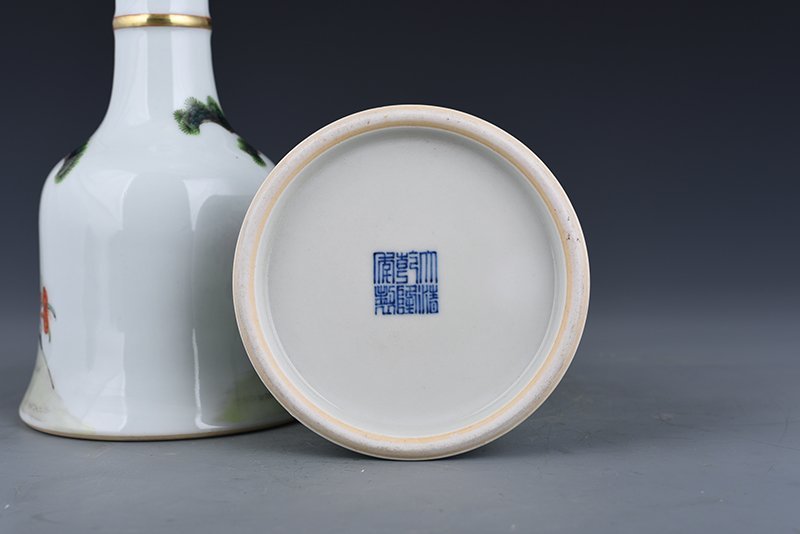 Qing Dynasty Qianlong pastel pine and crane ringing bells for longevity