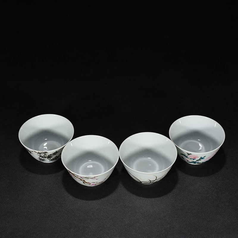 Qing Dynasty Qianlong pastel plum  orchid  bamboo and chrysanthemum cup
