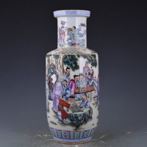 Qing Dynasty Qianlong pastel chess  calligraphy and painting figure stick vase