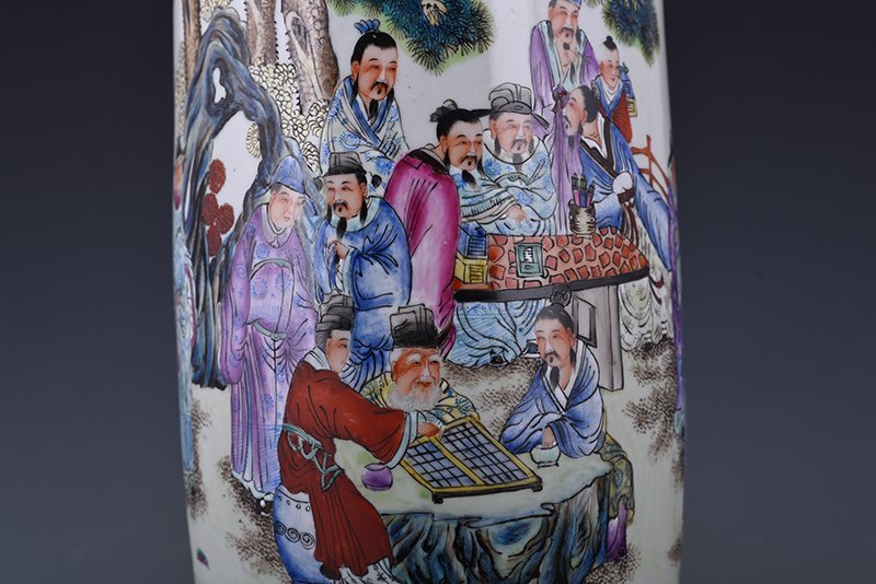 Qing Dynasty Qianlong pastel chess  calligraphy and painting figure stick vase