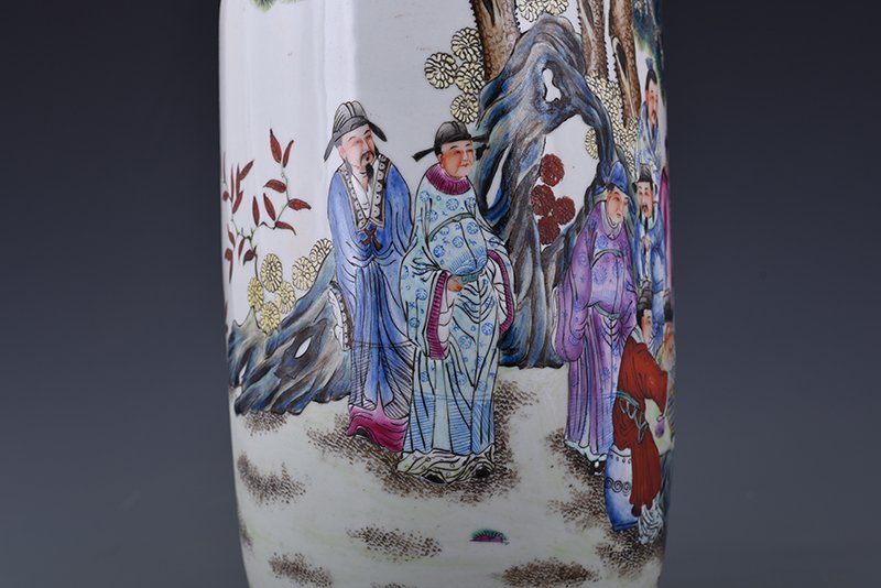 Qing Dynasty Qianlong pastel chess  calligraphy and painting figure stick vase