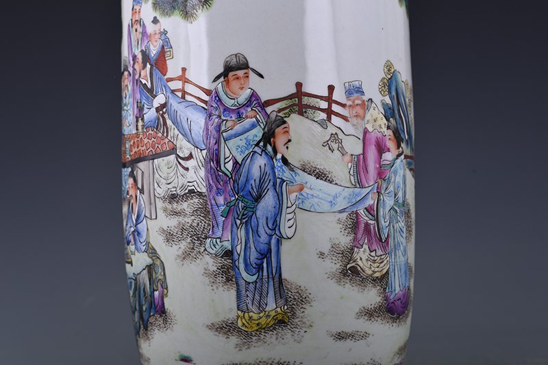 Qing Dynasty Qianlong pastel chess  calligraphy and painting figure stick vase