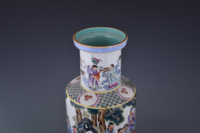 Qing Dynasty Qianlong pastel chess  calligraphy and painting figure stick vase
