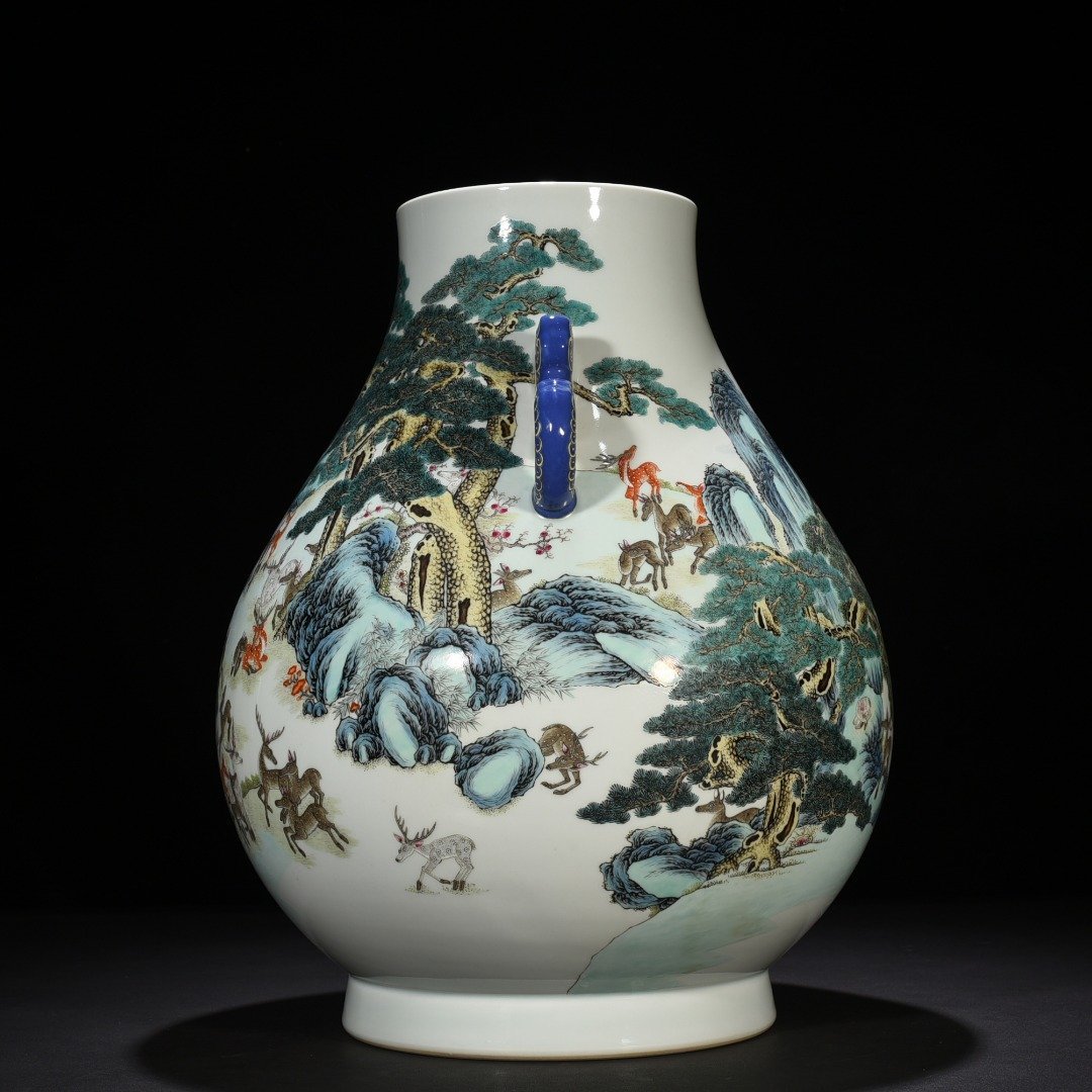 Qing Dynasty Qianlong Pastel Hundred Deer Zun